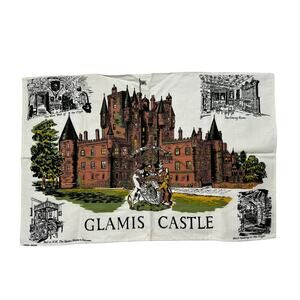 Vintage Glamis Castle Scotland Tea Towel Dishcloth UK Linen Union Brown Green